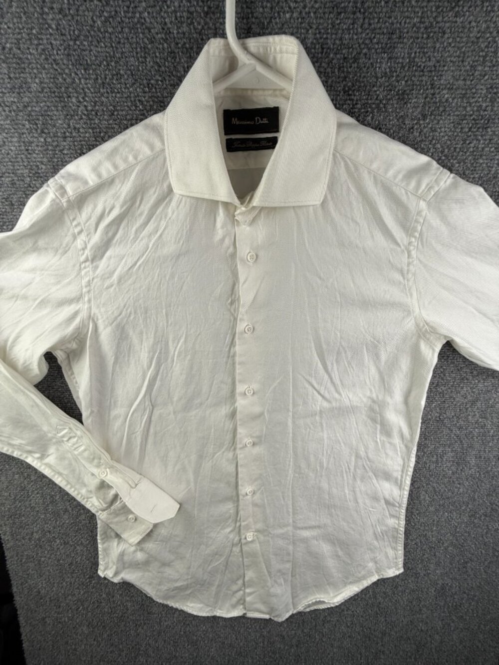 Massimo Dutti Men White Long Sleeve Button Up Shirt 15.5 Twill Adult Cotton